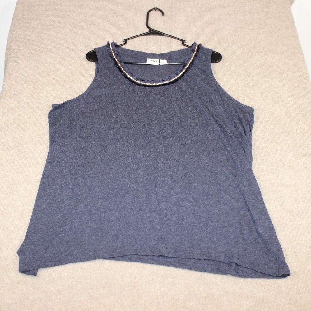 Cato Woman Navy Blue Heathered Tank Top Gold Chain Fringe Neck Plus Size 22/24W